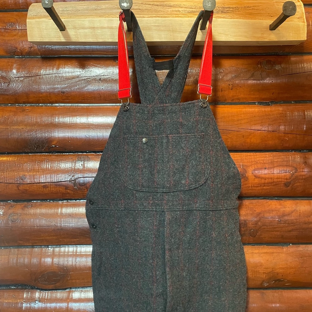 Woolrich Gray and Red Plaid wool overalls